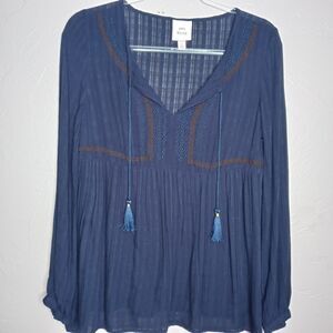 Knox Rose Boho Blue Embroidered Top